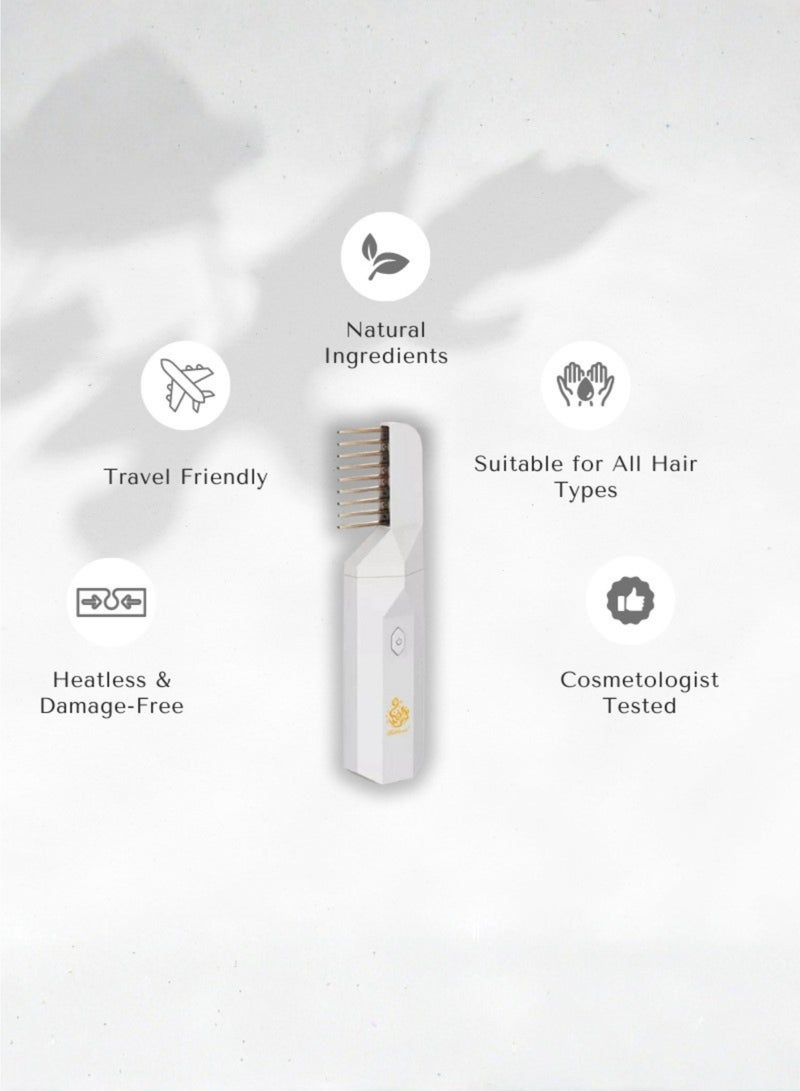 Bukhoor 2-in-1 Electric Bakhoor Incense Burner Hair Comb Diffuser USB Rechargeable Arabic Aroma – White - Image 5